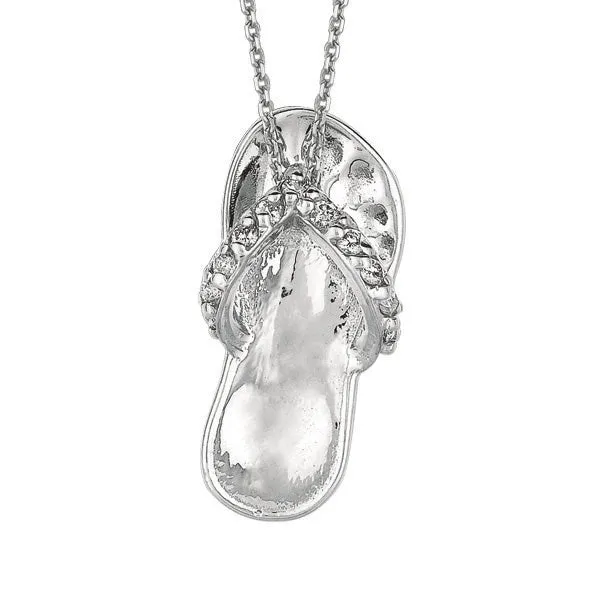 0.10 Carat Natural Diamond Flip Flop Necklace Pendant 14K White Gold with 18'' chain