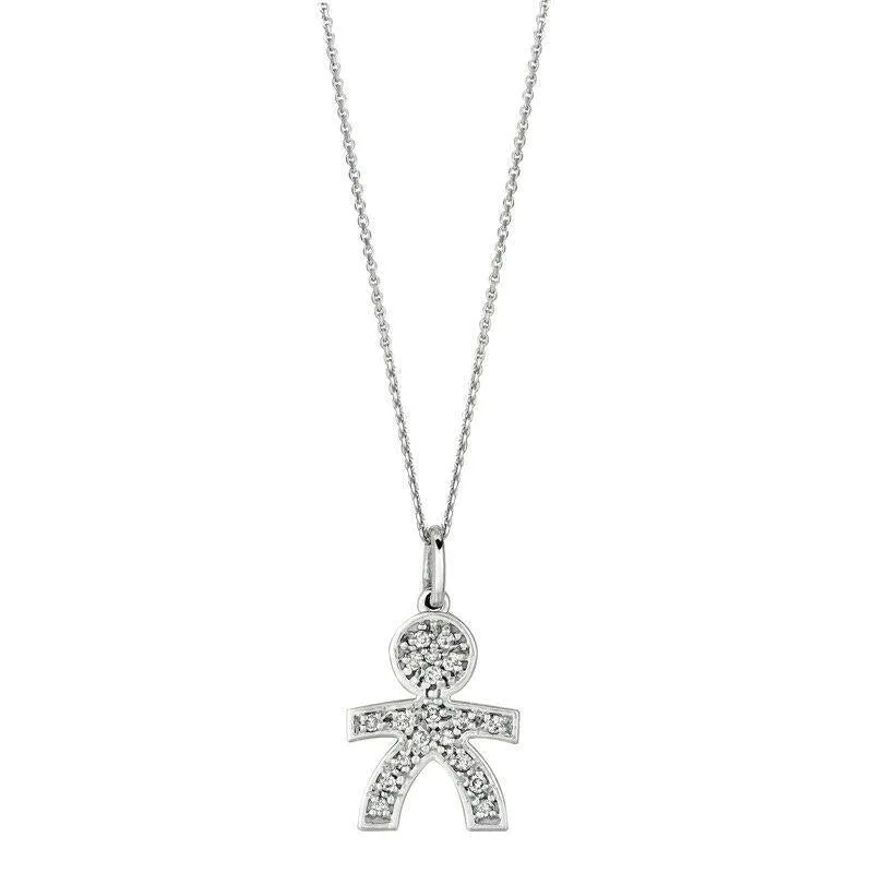 0.13 Carat Natural Diamond Boy Necklace 14K White Gold G SI 18''