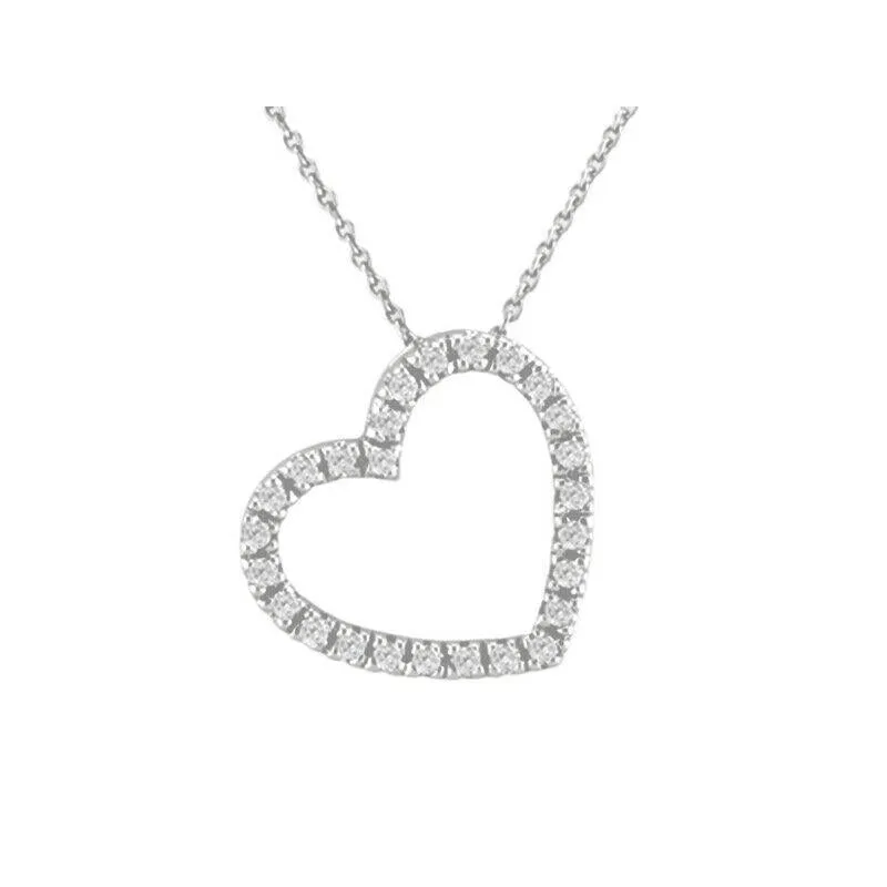 0.25 Carat Natural Diamond Heart Necklace Pendant 14K White Gold G SI 18 ''