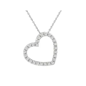 0.25 Carat Natural Diamond Heart Necklace Pendant 14K White Gold G SI 18 ''