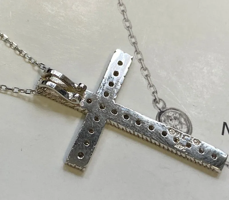 0.35 Carat Natural Diamond Cross Pendant Necklace 14K White Gold G SI 18'' chain