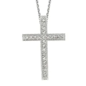 0.35 Carat Natural Diamond Cross Pendant Necklace 14K White Gold G SI 18'' chain