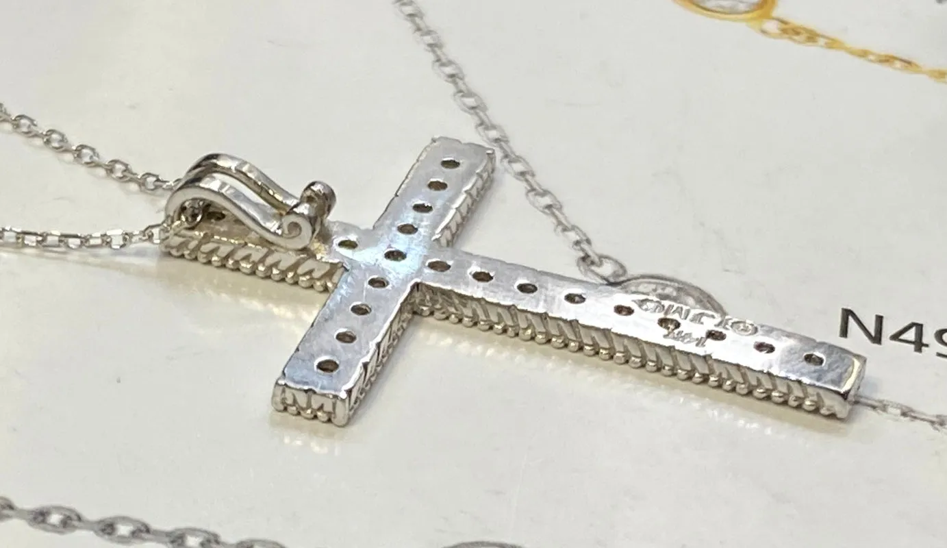 0.35 Carat Natural Diamond Cross Pendant Necklace 14K White Gold G SI 18'' chain