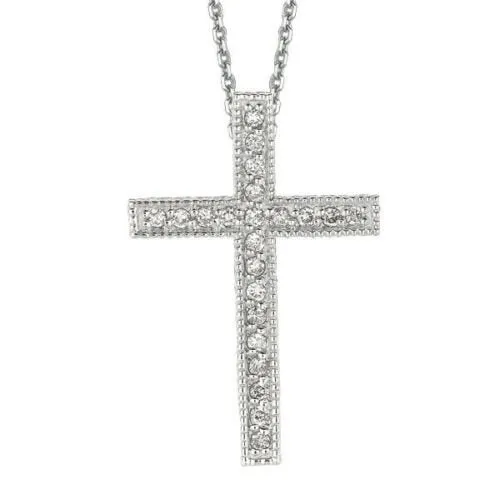 0.35 Carat Natural Diamond Cross Pendant Necklace 14K White Gold G SI 18'' chain