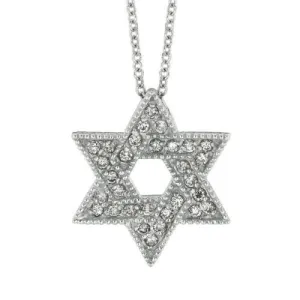 0.35 Carat Natural Diamond Star of David Necklace 14K White Gold G SI 18'' chain