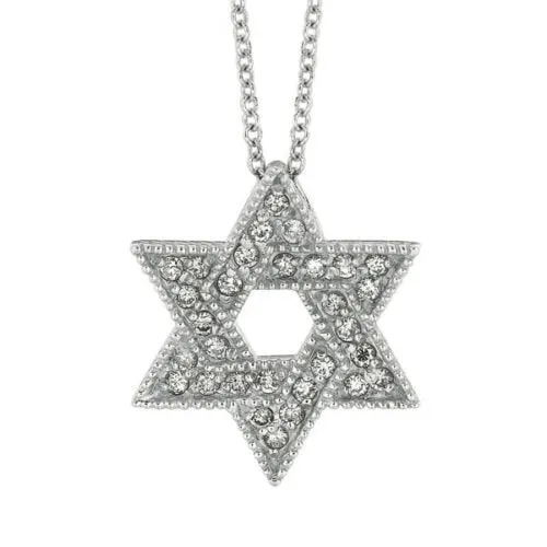 0.35 Carat Natural Diamond Star of David Necklace 14K White Gold G SI 18'' chain