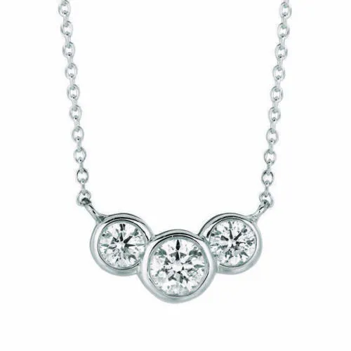 0.50 Carat Natural 3 Stone Diamond Bezel Necklace 14K White Gold G SI