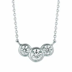 0.50 Carat Natural 3 Stone Diamond Bezel Necklace 14K White Gold G SI