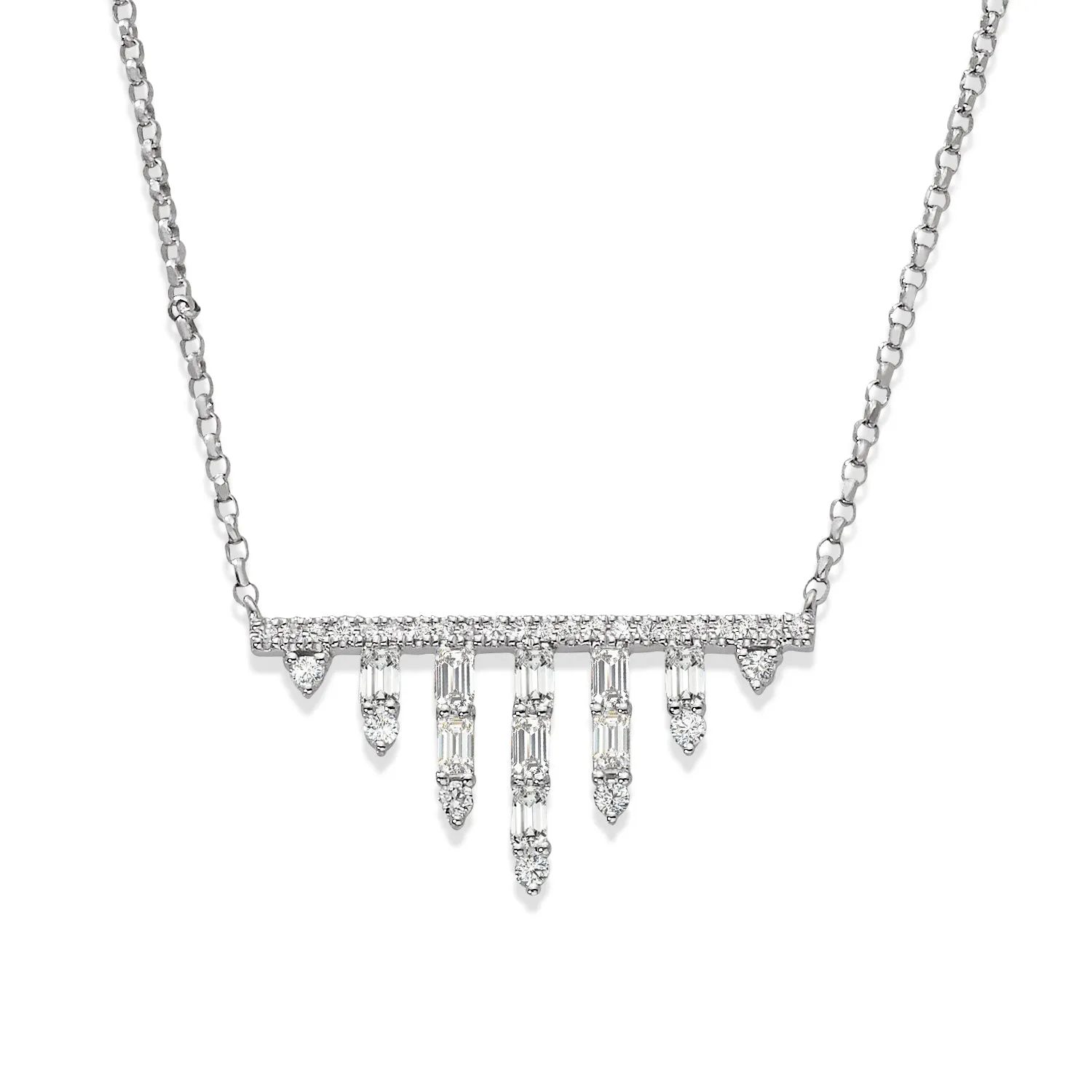 0.50 ctw Baguette & Round Diamond Bar Necklace Pendant