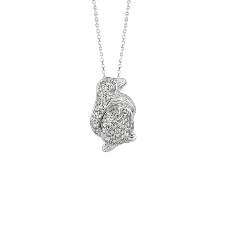 0.61 Carat Natural Diamond Penguin Pendant Necklace 14K White Gold