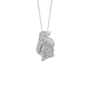 0.61 Carat Natural Diamond Penguin Pendant Necklace 14K White Gold