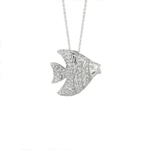 0.64 Carat Natural Diamond Fish Pendant Necklace 14K White Gold 18'' chain