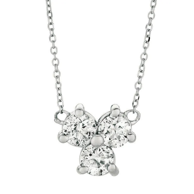 0.75 Carat Natural 3 Stone Diamond Necklace 14K White Gold G SI 18 '' chain