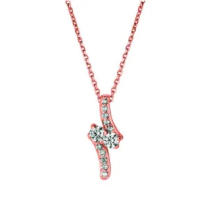 0.75 Carat Natural Diamond Two Stone Style Necklace 14K Rose Gold G SI