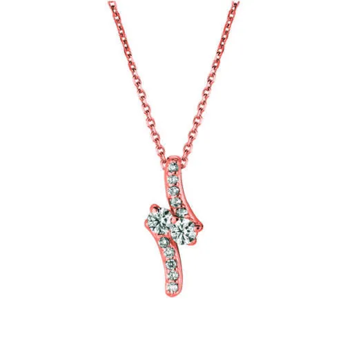 0.75 Carat Natural Diamond Two Stone Style Necklace 14K Rose Gold G SI