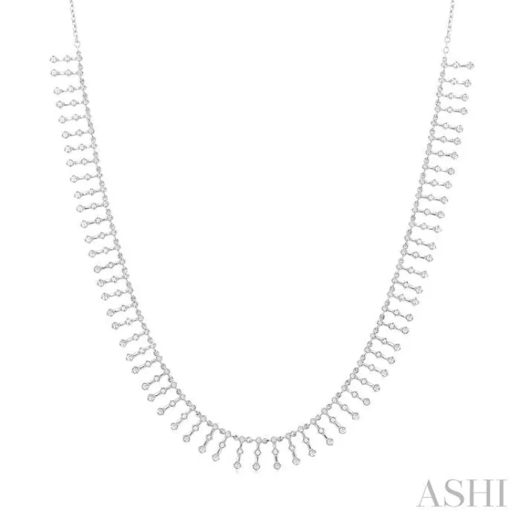 1 1/10 ctw Spikes Shape Round Cut Diamond Fashion Necklace in 14K White Gold