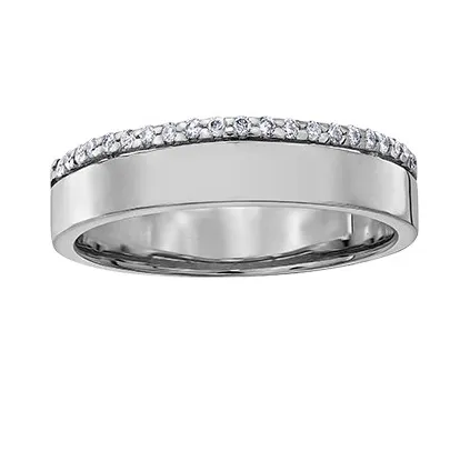 (10K, 14K, 18K) White Gold (0.12ct) Diamond Wedding Band
