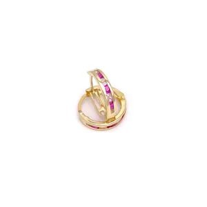 10k CZ Red & White Huggie Hoop Earrings
