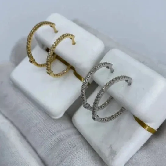 10K Small Circle Hoop Diamond Earrings