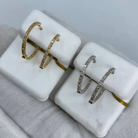 10K Small Circle Hoop Diamond Earrings