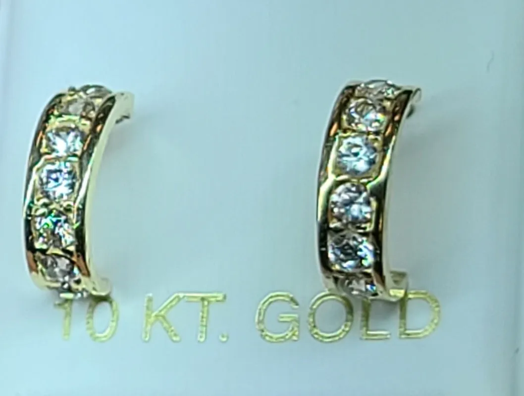 10k Yellow Gold Half Hoop Earrings with CZs