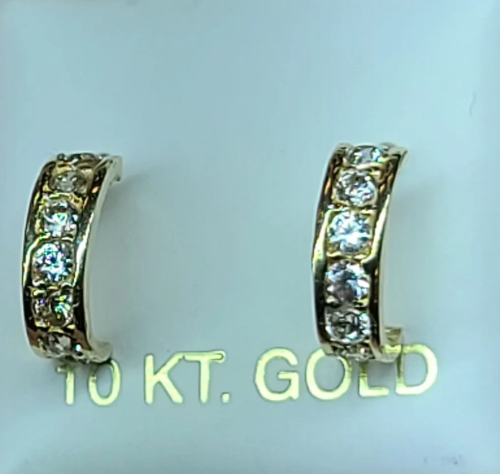 10k Yellow Gold Half Hoop Earrings with CZs