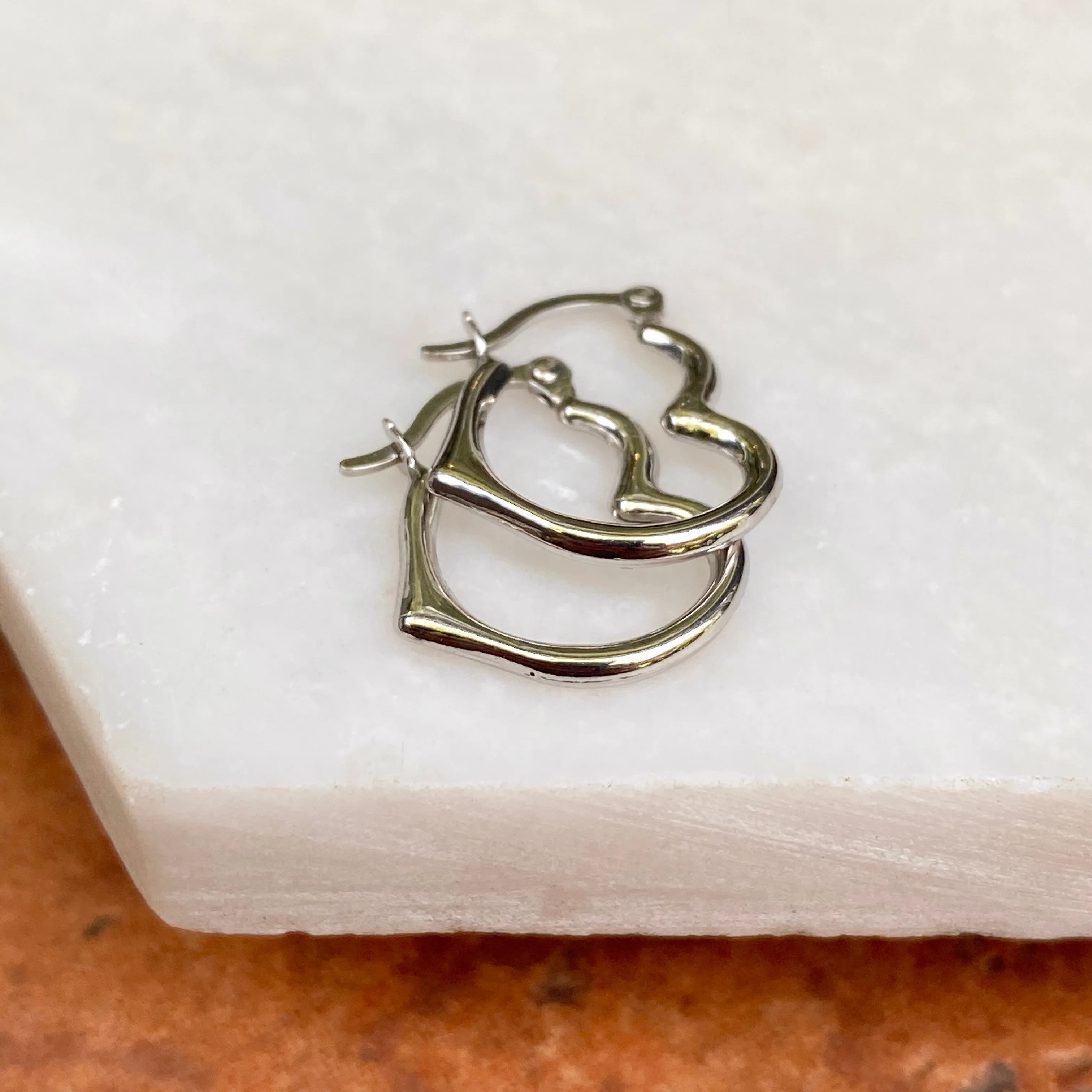 10KT White Gold Open Heart Design Hoop Earrings 16mm