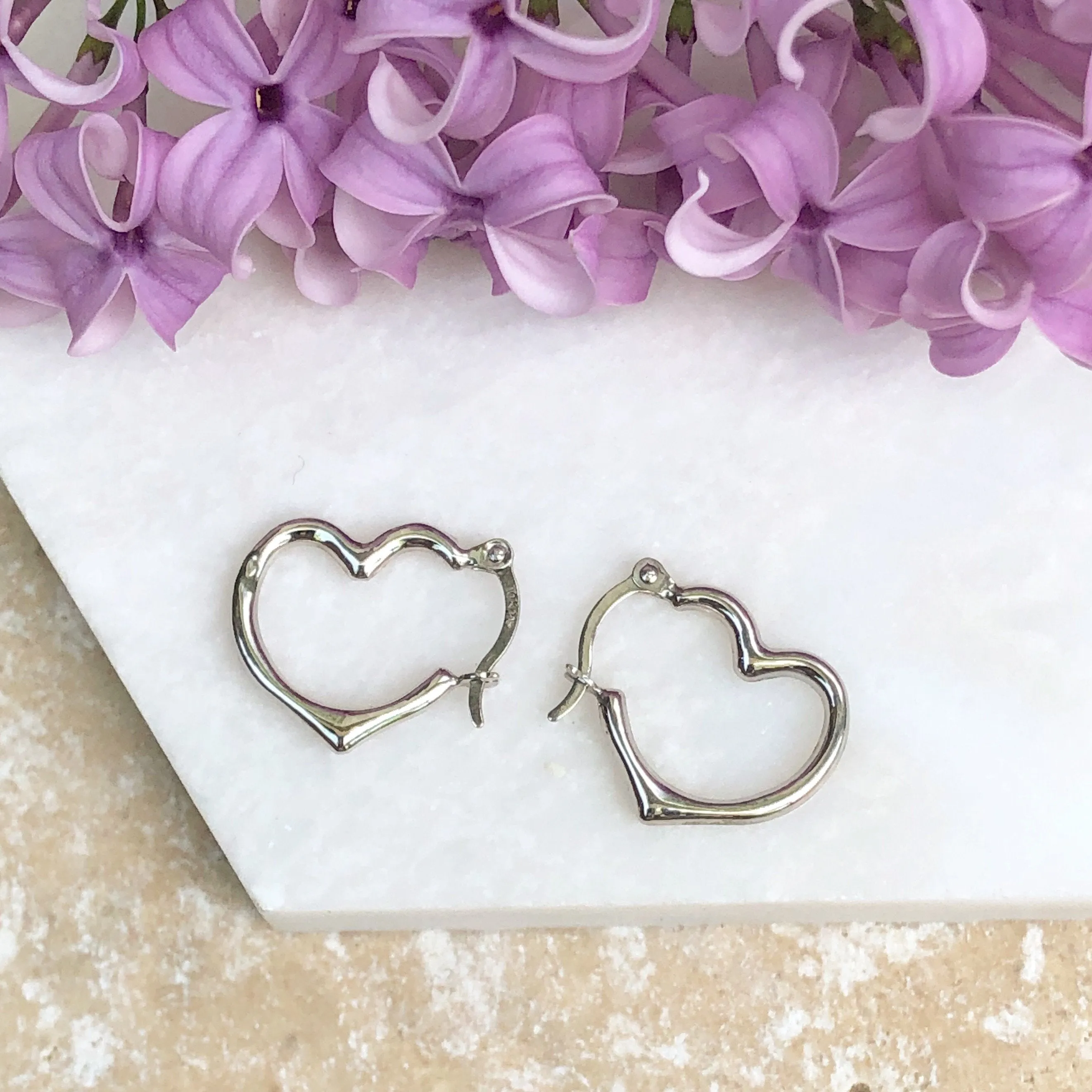 10KT White Gold Open Heart Design Hoop Earrings 16mm