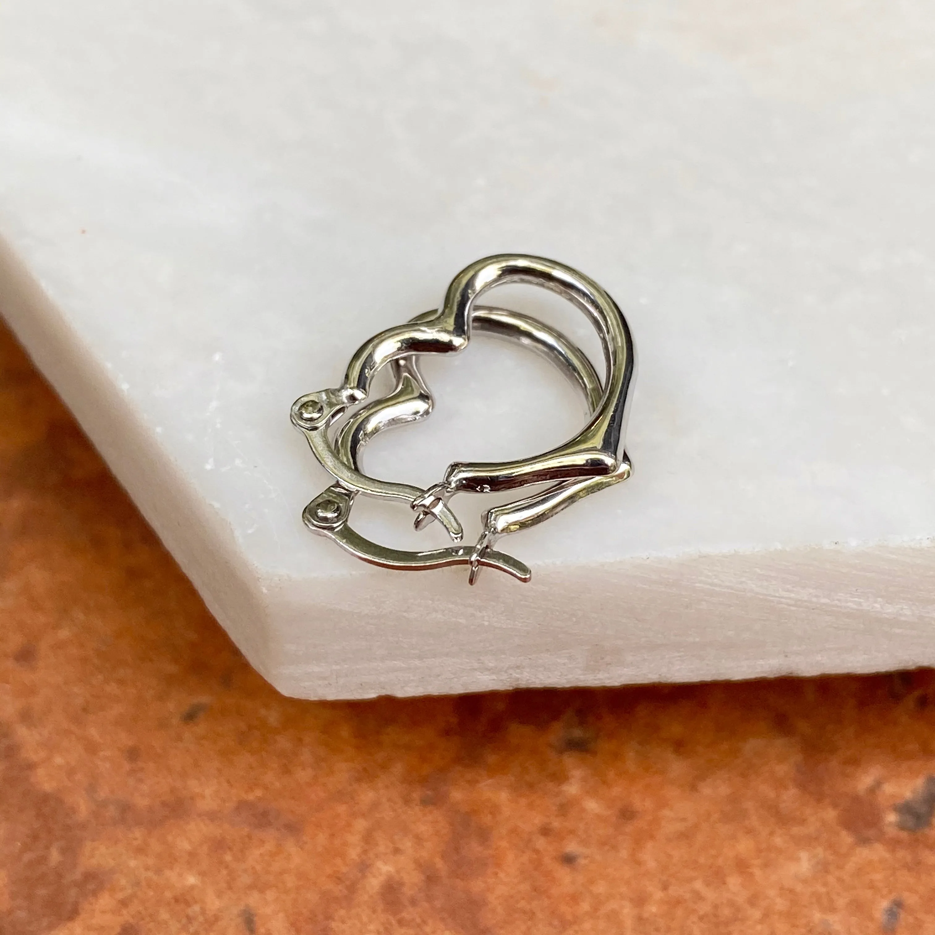 10KT White Gold Open Heart Design Hoop Earrings 16mm