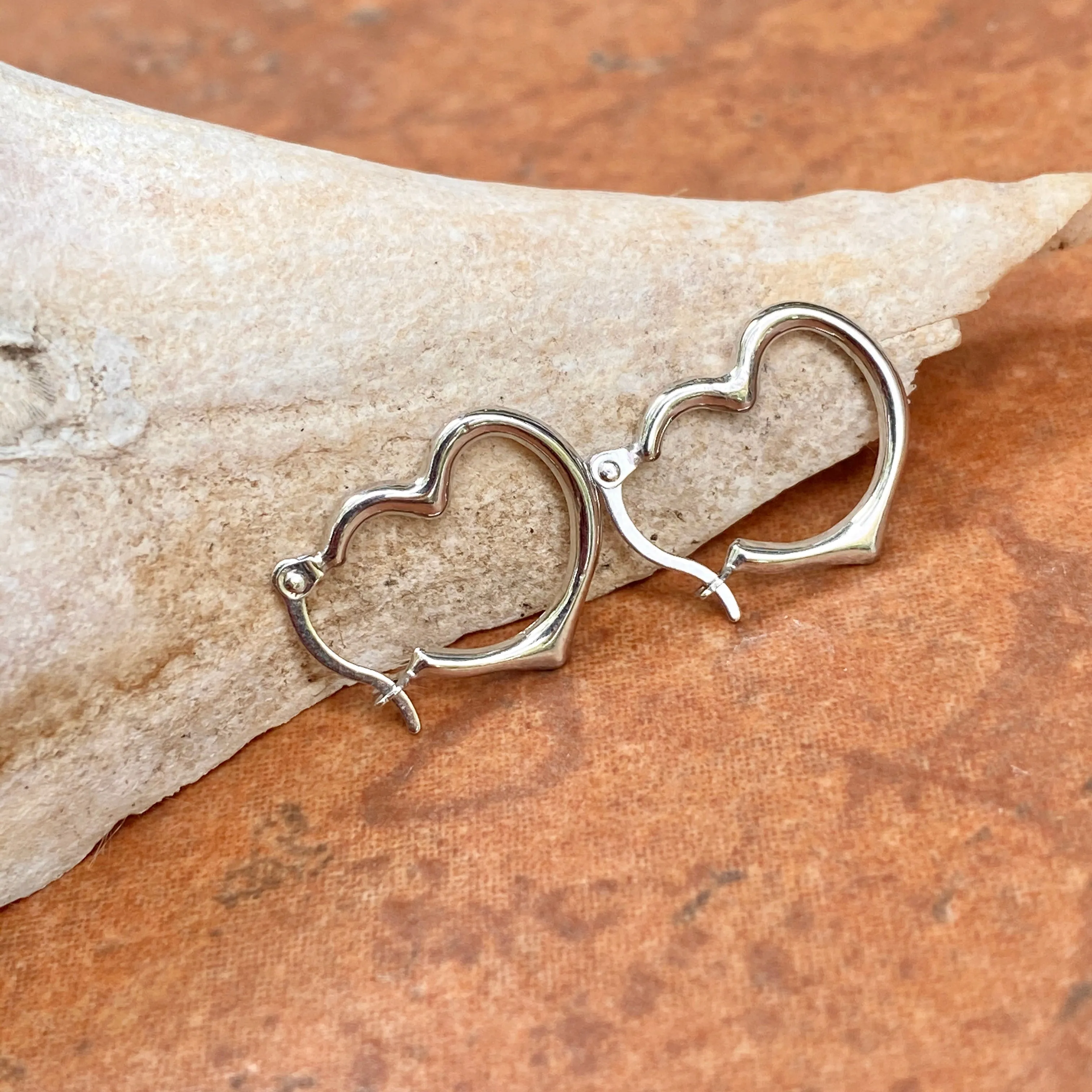 10KT White Gold Open Heart Design Hoop Earrings 16mm