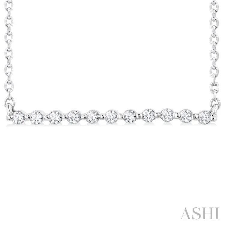 1/10 ctw Petite Bar Round Cut Diamond Pendant With Chain in Sterling Silver