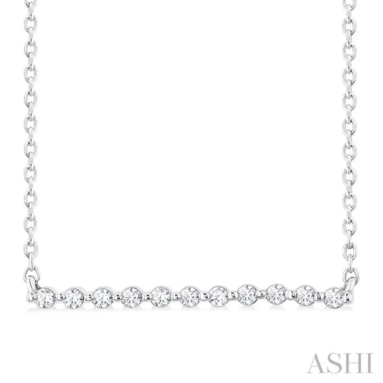 1/10 ctw Petite Bar Round Cut Diamond Pendant With Chain in Sterling Silver
