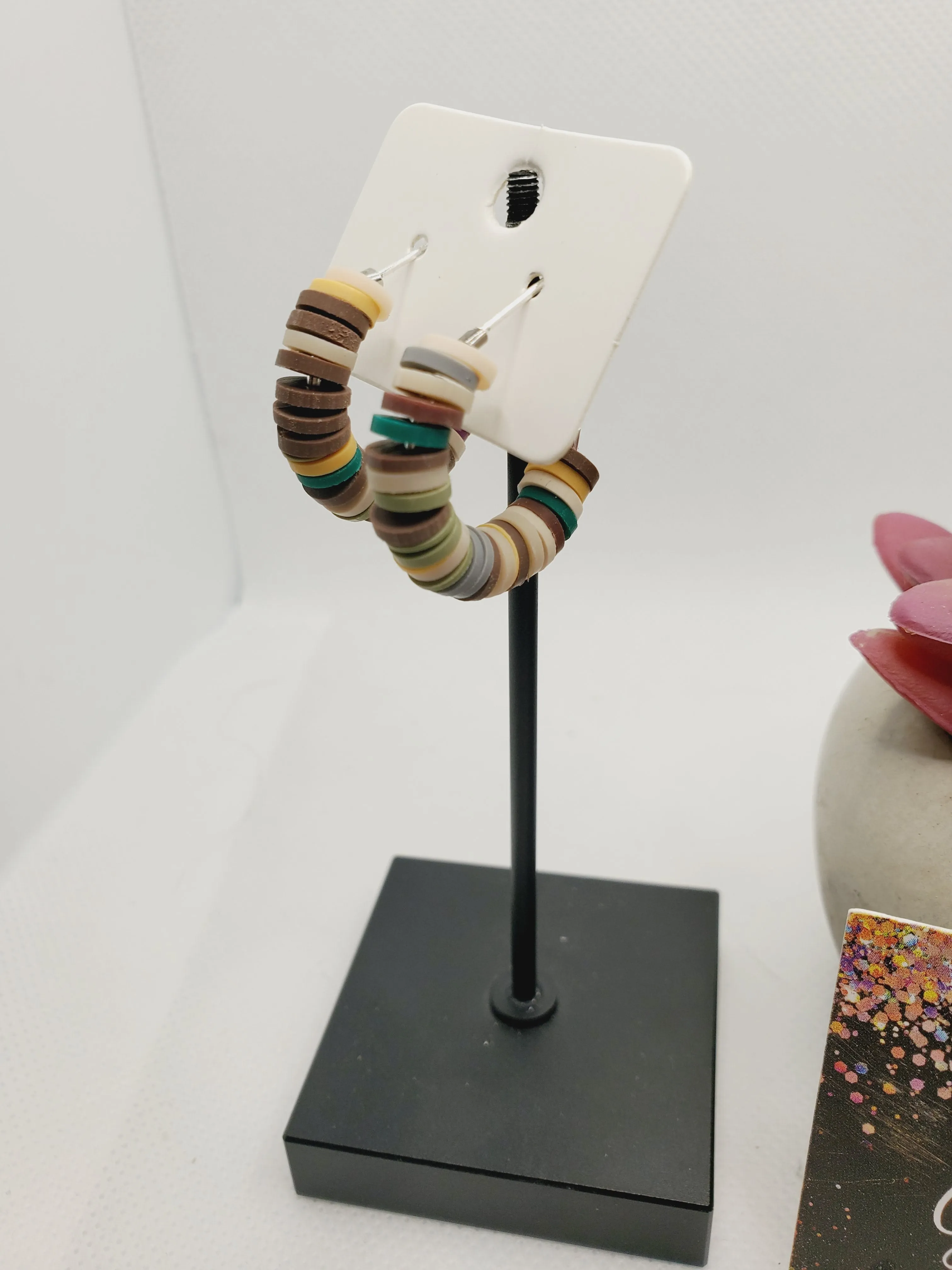 1102 Multi-colored Polymer Clay Small Hoop Earrings