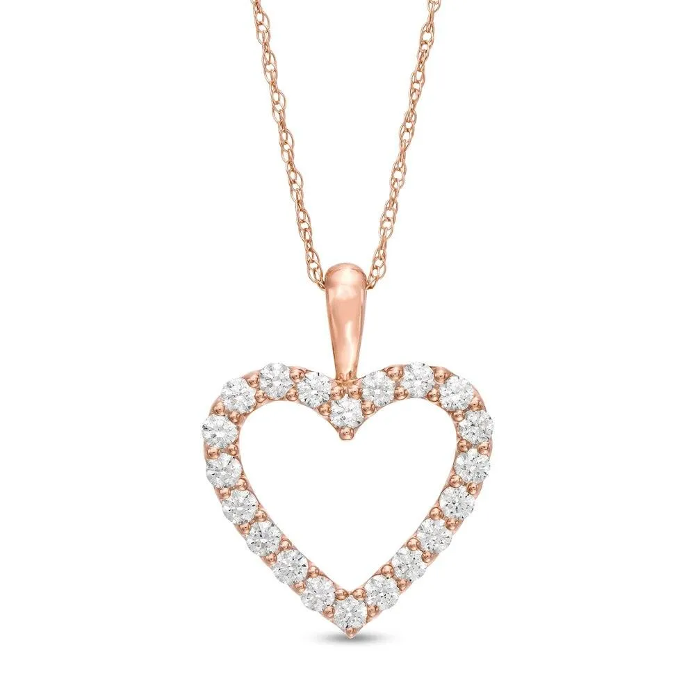 1/2 Cttw Diamond Heart Pendant Necklace in 10K Rose Gold (0.50 Cttw, I-I2) Diamond Open Heart Necklace