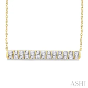 1/2 ctw Ribbed Trapezoid Motif Bar Round Cut Diamond Necklace in 10K Yellow Gold
