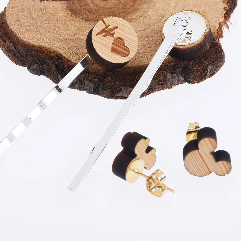 12*10mm Mickey and Minnie Laser cut wooden earrings engraved and laser cut Wood Charm Earring Supplies 6pcs 10261150