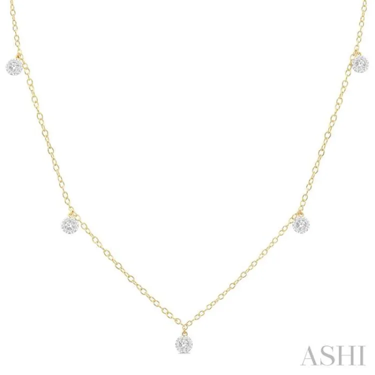 1/3 ctw Lovebright Circular Mount Round Cut Diamond Station Necklace in 14K Yellow Gold