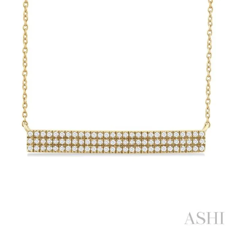 1/4 ctw Bar Triple Row Round Cut Diamond Necklace in 10K Yellow Gold