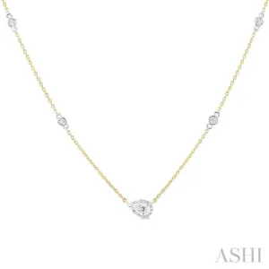 1/4 ctw Bezel Set Pear and Round Cut Diamond Station Necklace in 14K Yellow and White Gold
