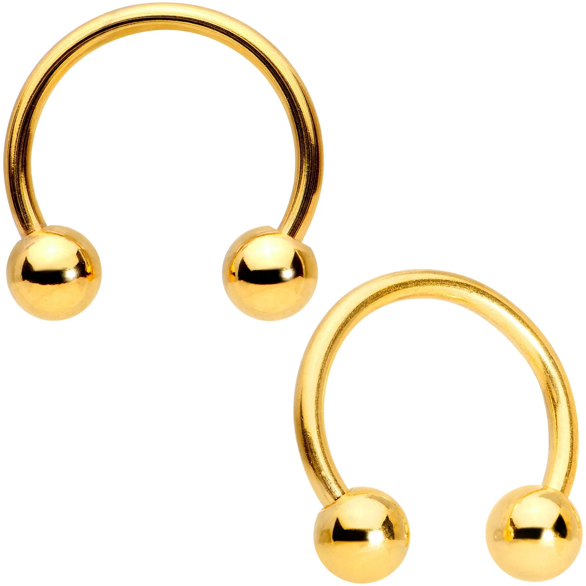 14 Gauge 13mm Gold Tone Sexy Saturn Horseshoe Nipple Ring Set