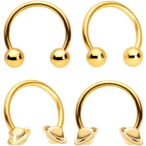 14 Gauge 13mm Gold Tone Sexy Saturn Horseshoe Nipple Ring Set