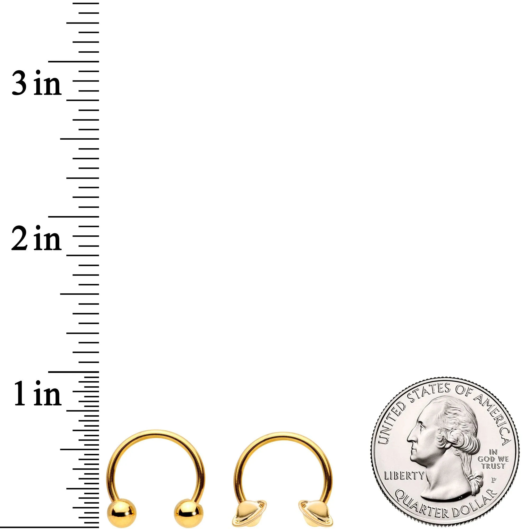 14 Gauge 13mm Gold Tone Sexy Saturn Horseshoe Nipple Ring Set