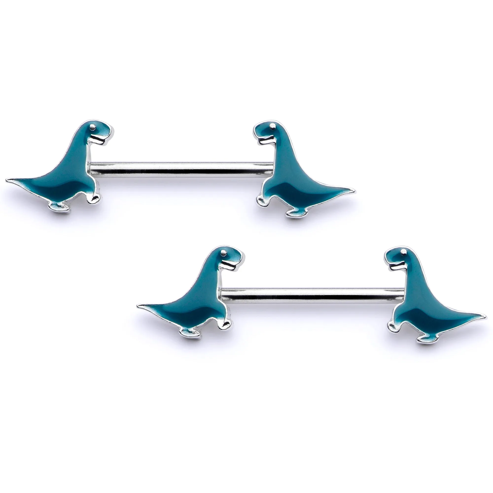 14 Gauge 9/16 Darling Green Dinosaur Barbell Nipple Ring Set