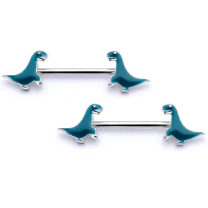 14 Gauge 9/16 Darling Green Dinosaur Barbell Nipple Ring Set