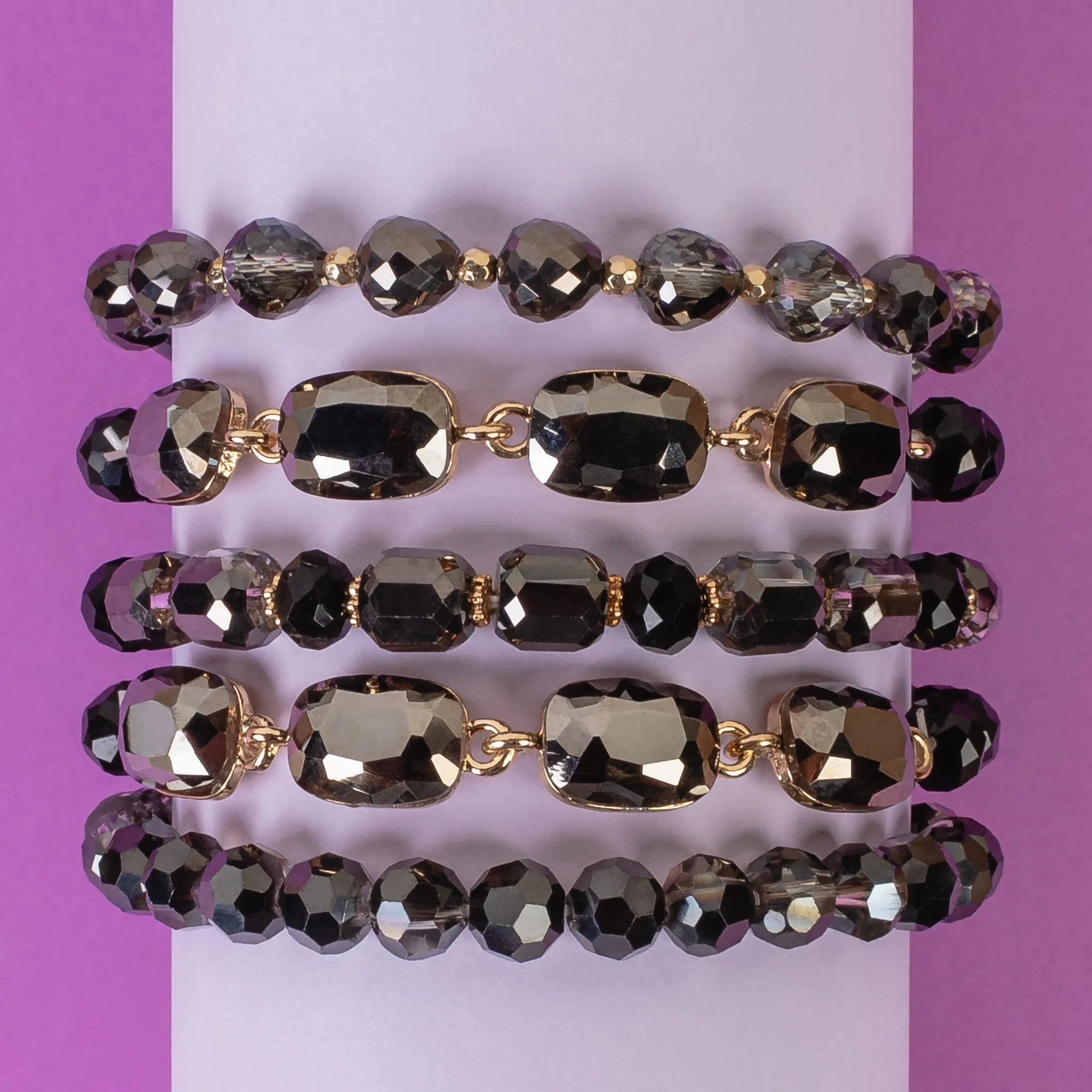 1420 - Beaded Stacked Bracelets - Black