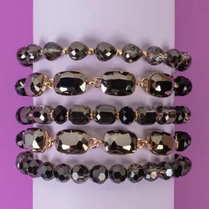 1420 - Beaded Stacked Bracelets - Black