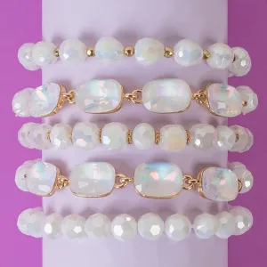 1420 - Beaded Stacked Bracelets - White