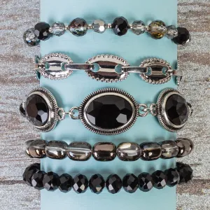 1423 - Beaded Stacked Bracelets - Black
