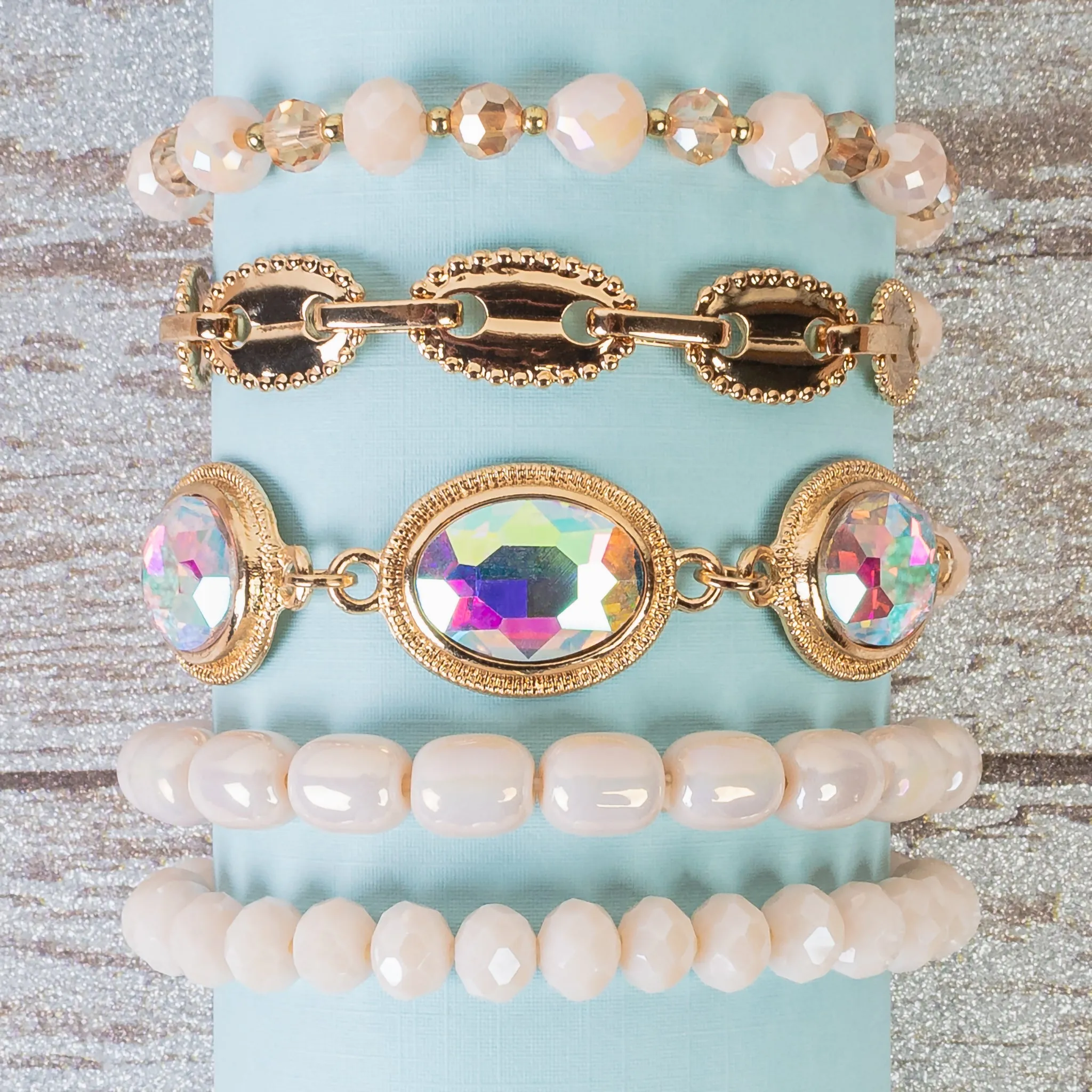 1423 - Beaded Stacked Bracelets - White