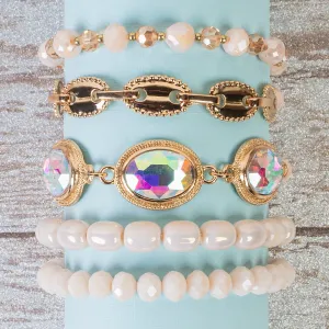 1423 - Beaded Stacked Bracelets - White
